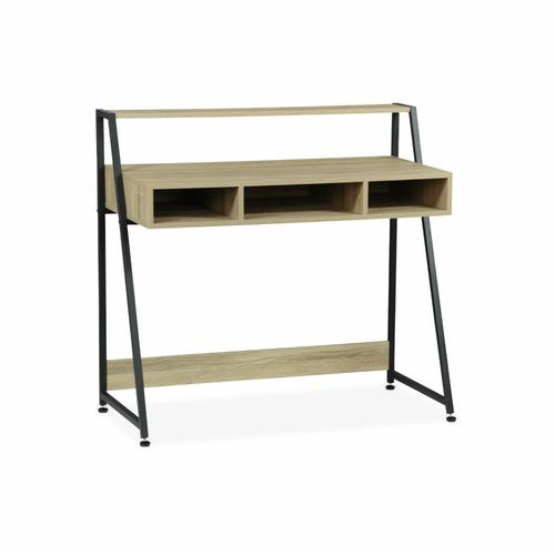 Bureau Loft 3 Casiers De Rangement 1 Étagère Décor Bois Et Métal L 100 X L 48 X H 94.5cm