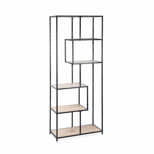 Etagère En Métal Noir Et Décor Bois Loft Bibliothèque 6 Niveaux L 77 X L 33 X H 185cm