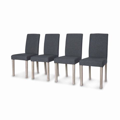 Lot De 4 Chaises - Rita - Chaises En Tissu. Pieds En Bois Ceruse. Gris Fonces