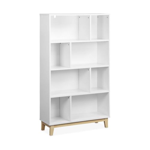 Bibliothèque Scandinave Blanche. Étagère Asymétrique Floki Pieds En Bois De Sapin. 4 Étagères.