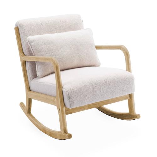 Fauteuil A Bascule Design En Bois Et Tissu Bouclettes Blanches 1 Place Rocking Chair Scandinave