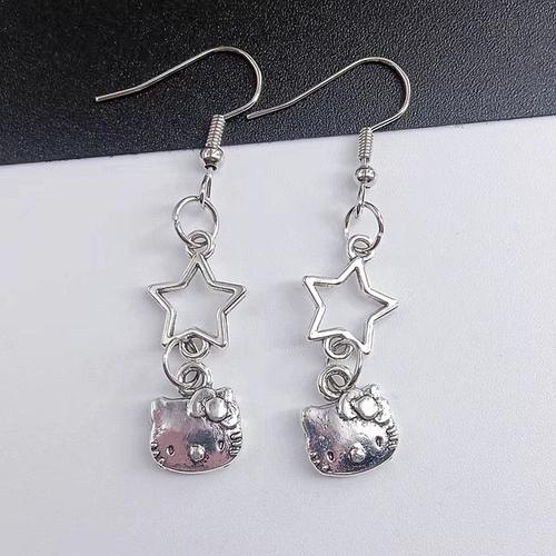 Boucles D'oreilles Gothiques Style Coréen Kawaii, Pendentif En Forme De Chat En C¿Ur, Boucles D'oreilles Tombantes, Esthétique E-Girl Grunge Fairy Core K-Pop, Accessoires, Bijoux Alt,