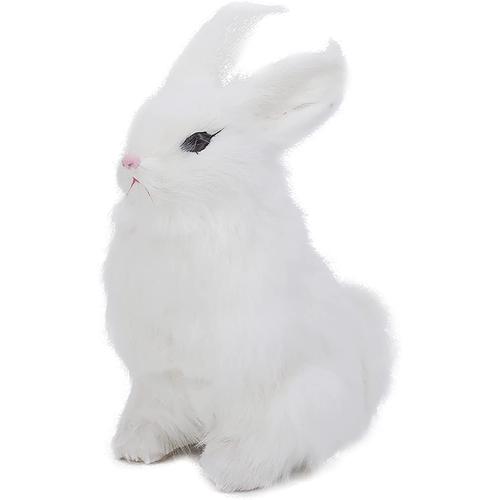 Modèle De Lapin En Peluche Portable Mini Lapin En Peluche Réaliste Animal Réaliste Ornement De Maison De Pâques Simulation Jouet Modèle Cadeau(Blanc)-Général