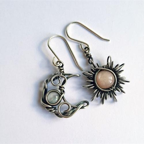 Boucles D'oreilles Vintage Avec Visage, Soleil Et Lune Pour Femmes, Design Créatif Asymétrique, Cadeaux De Fête De Vacances, Bijoux Rétro