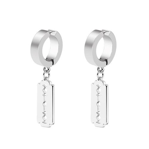 B Argent - Boucles'oreilles En Acier Inoxydable, 1 Paire, Pendentif Lame Créatif Pour Femmes/Hommes, Clip'oreille Indolore, Boucle'oreille Punk Gothique Hip Hop, Bijoux'oreille