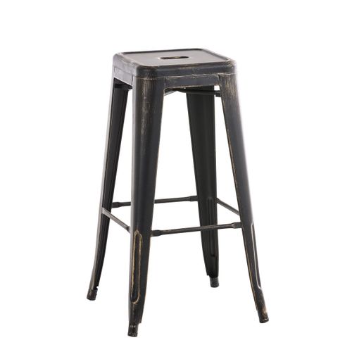 Tabouret De Bar Empilable Avec Repose-Pieds Design Industriel Métal Noir Et Doré 10_0000036