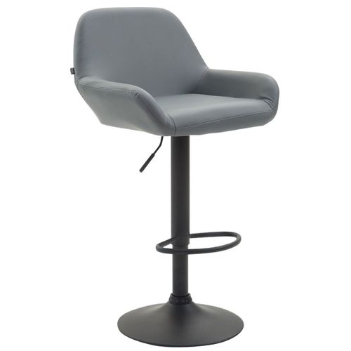 Tabouret De Bar Chaise Haute Lounge En Synthétique Gris Pieds Métal Noir Mat 10_0000094