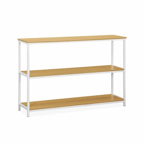 Etagère En Métal Blanc Mat Et Décor Bois Loft Bibliothèque 3 Niveaux 120x30x80 Cm