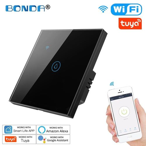 Interrupteur intelligent pour chauffe-eau Wifi,minuteur tactile,contrôle vocal,fonctionne avec Tuya et Google Home,Standard EU/UK - Type 703EU-BLACK