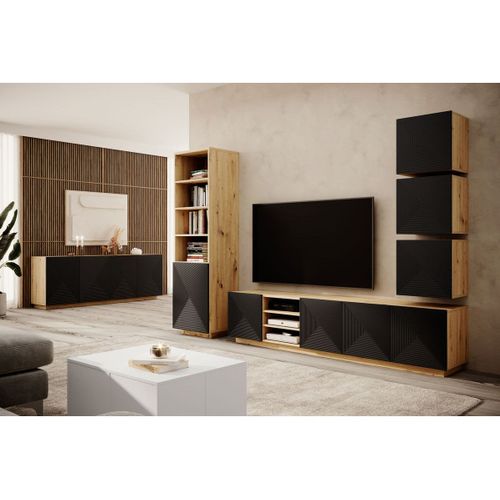 Buffet 4 Portes 200 Cm Alice Chêne Et Noir