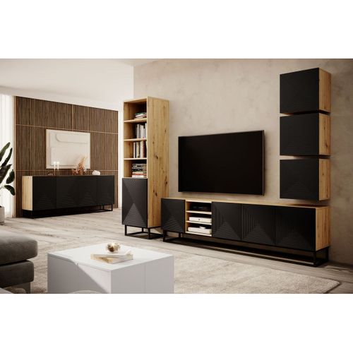 Buffet 4 Portes 200 Cm Alice Pieds En Métal Chêne Et Noir