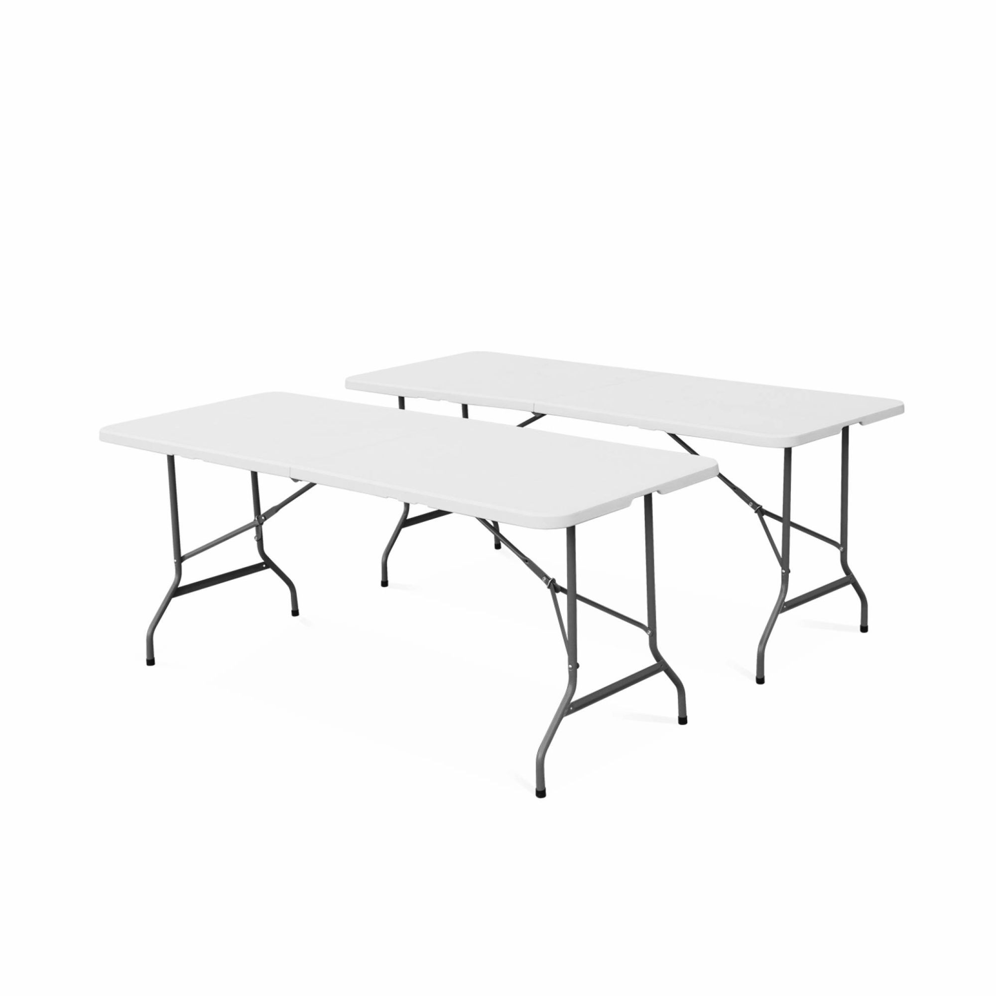 Lot de 2 tables de réception. pliables 180cm. grise foncé. table pliante  avec poignée de transport. table de camping