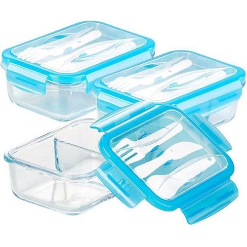 3 Boîtes De Conservation -20 °C À 520 °C En Verre 2 Compartiments Avec Couverts