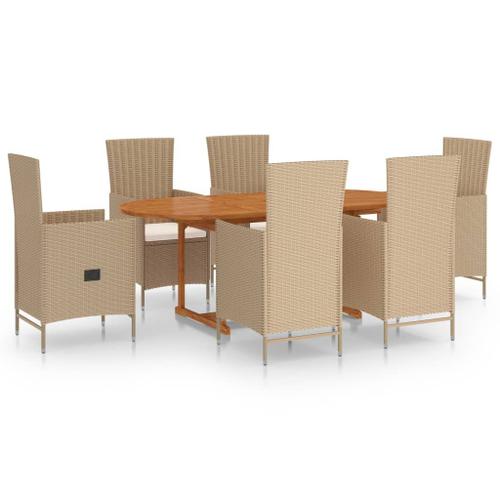 Ensemble De Salle À Manger De Jardin 7 Pcs Résine Tressée Beige