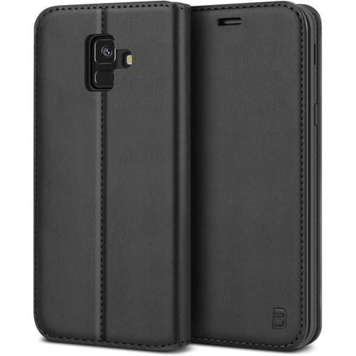 Bez Coque Samsung A6, Etui Pour Samsung Galaxy A6 2018 Housse À Rabat En Pu Cuir Flip Case Cover, Pochette De Protection En Faux Cuir Avec Porte-Cartes De Crédit, Support, Noir