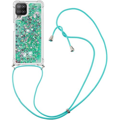 Pour Samsung A22 4g Coque, Bling Liquide Paillette Antichoc Kawaii Etui Housse Avec Cordage Lanyard Case Pour Samsung Galaxy A22 4g. Lp Love Green