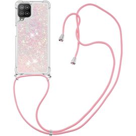 Pour Samsung A22 4g Coque, Bling Liquide Paillette Antichoc Kawaii Etui Housse Avec Cordage Lanyard Case Pour Samsung Galaxy A22 4g. Lp Star Pink