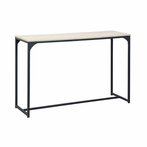 Console En Métal Noir Et Décor Bois. 120x39x79cm Loft Table D'appoint Avec 1 Barre De Renfort