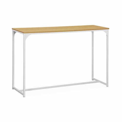 Console En Métal Blanc Mat Et Décor Bois. 120x39x79cm - Loft - Table D'appoint Avec 1 Barre De