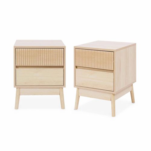 Lot De 2 Tables De Chevet Deux Tiroirs. Décor Bois Et Piétement En Pin - Linear