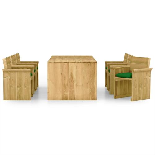 Mobilier À Dîner De Jardin 7 Pcs Avec Coussins Pin Imprégné