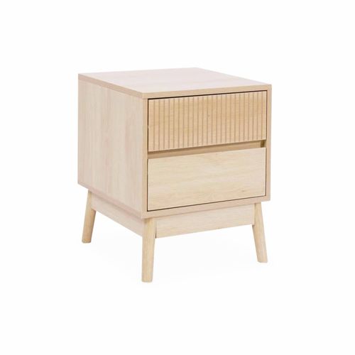 Table De Chevet Deux Tiroirs. Décor Bois Et Piétement En Pin - Linear