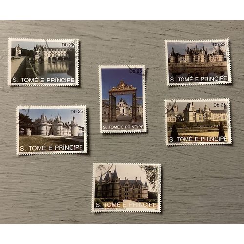 Sao Tome E Principe : 6 Timbres Oblitérés (Série Châteaux Français : Chaumont-Chenonceau-Azay Le Rideau-Fontainebleau-Chambord)