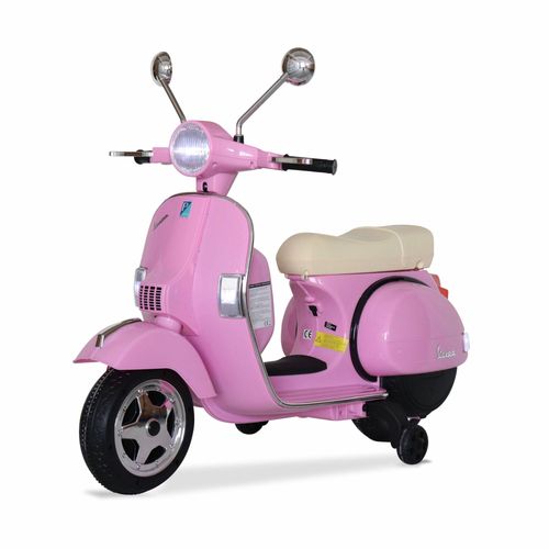 Vespa Rose Px150 Scooter Électrique Pour Enfants 12v 4.5ah 1 Place Avec Autoradio