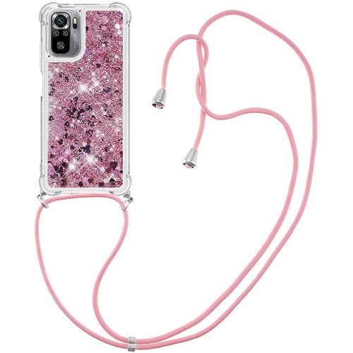 Pour Xiaomi Redmi Note 10s Coque, Bling Liquide Paillette Antichoc Kawaii Etui Housse Avec Cordage Lanyard Case Pour Xiaomi Redmi Note 10 4g/ Note 10s. Lp Love Rose