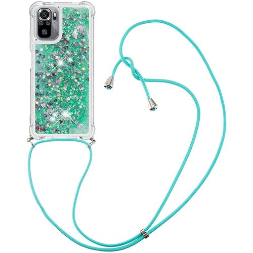 Pour Xiaomi Redmi Note 10s Coque, Bling Liquide Paillette Antichoc Kawaii Etui Housse Avec Cordage Lanyard Case Pour Xiaomi Redmi Note 10 4g/ Note 10s. Lp Love Green