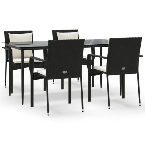 Mobilier À Dîner De Jardin Et Coussins 5pcs Noir Résine Tressée