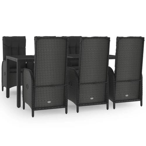 Mobilier À Dîner De Jardin Et Coussins 7 Pcs Noir Et Gris Rotin