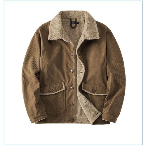 Hommes Épaississement Capuche Couleur Unie Chemise Agneau Velours Veste Hiver Coton Top Manteau Marron Taille S
