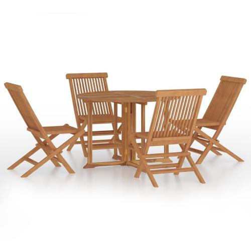 Mobilier À Dîner D'extérieur Pliable 5 Pcs Bois Solide De Teck