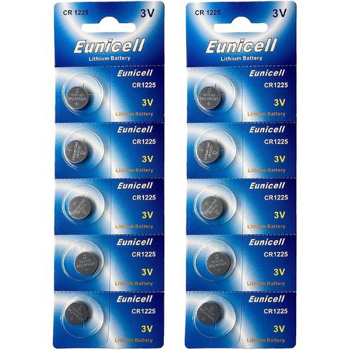 10 piles bouton CR1225 3 V lithium 48 mAh (2 paquets de 5 piles)