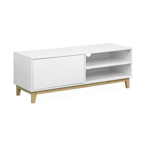 Meuble Tv Scandinave Blanc - Floki - 1 Tiroir. Pieds En Bois De Sapin. 120x40x45cm