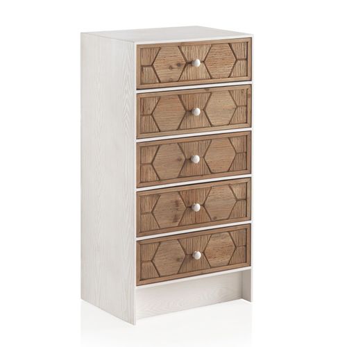 Commode 5 Tiroirs En Bois De Frêne Délavé Blanc