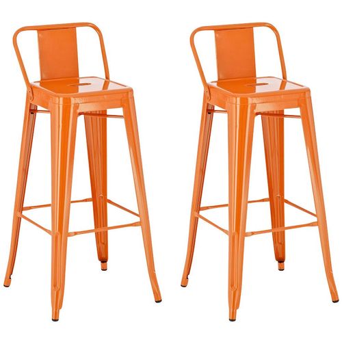 Lot De 2 Tabourets De Bar Industriel En Métal Avec Repose-Pied Couleur Orange Tdb10142