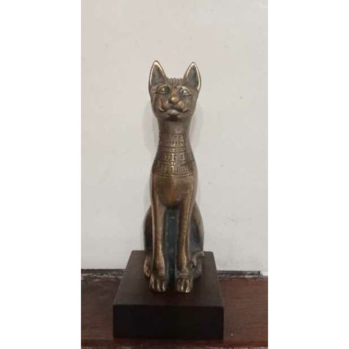 Sculpture Chat Égyptien En Bronze Massif