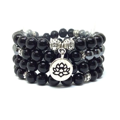 Bracelet En Tourmaline Noire De Qualité A Pour Femmes, 108 Mala Lotus Yoga, Protection De L'énergie Spirituelle