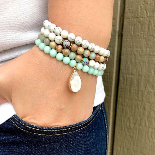 Bracelet Bouddhiste Howlite En Amazonite Naturelle, 108 Mala, Puissant, Calmant, Meilleur Bijou En Pierre Précieuse Pour L'anxiété, Pour Femmes, Mg0993