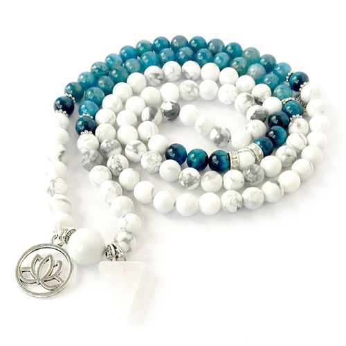 Bracelet Bouddhiste Mala, Nouveau Design, Yoga 108, Breloque Lotus, 6mm, Howlite, Apatite, Bijou En Pierre Précieuse, Mg0992
