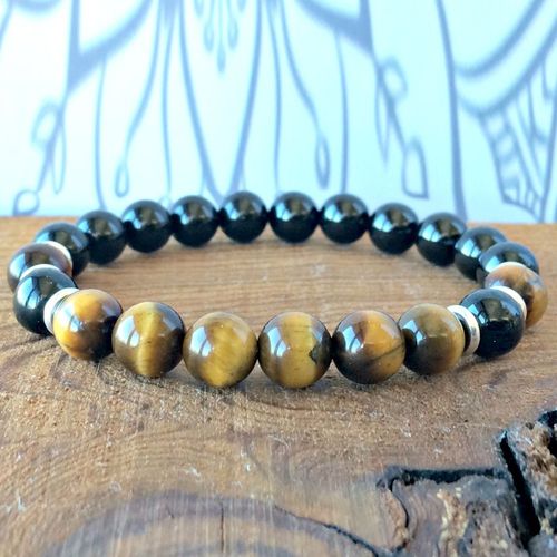 Bracelet En Tourmaline Noire De Qualité Aaa, Bracelet De Poignet En ¿Il De Tigre, Mala, Énergie, Pierres Précieuses De Puissance Authentiques Pour Hommes, Vente En Gros