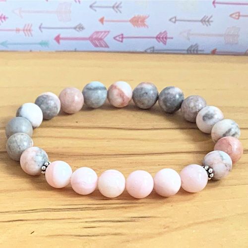 Bracelet De Poignet En Opale Rose, Jaspe Zèbre Aa, Mise À La Terre De La Racine, Chakra, Couronne, C¿Ur, Yoga, Mg1002