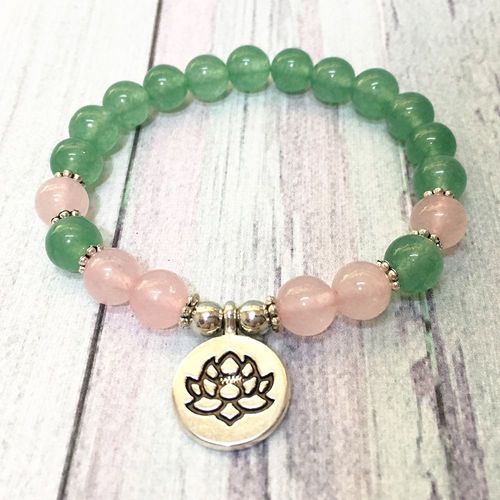 Bracelet Lotus Mala Yoga, Aventurine Verte, Spirituel, Naturel, Rose, Quartz, Énergie, 8 Mm, Mg0568, Nouvel Arrivage