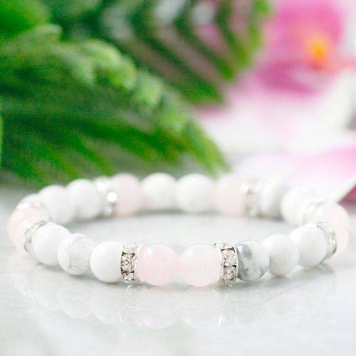 Bracelet Howlite En Forme De C¿Ur Pour Filles, Accessoire De Guérison, Rose, Blanc Naturel, Chakra, Amour, Porte Bonheur, Yoga