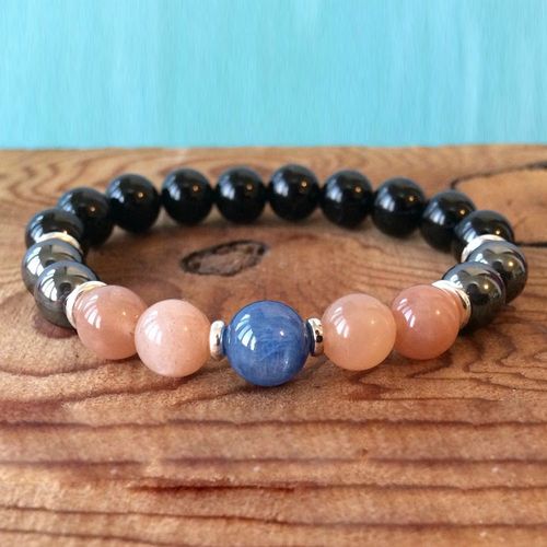 Bracelet En Pierre De Soleil En Kyanite De Qualité Aaa, 8mm, Hématite Noire, Onyx, Protection Contre L'énergie Négative, Bijoux De Poignet Mala, Vente En Gros