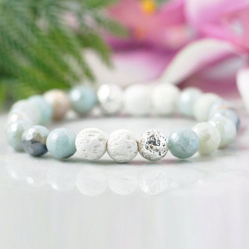 Bracelet En Pierre De Lave Pour Femmes, 8mm, Face À L'amazonite, Diffuseur D'huile Essentielle, Soulagement De L'anxiété, Yoga, Bijoux Mala