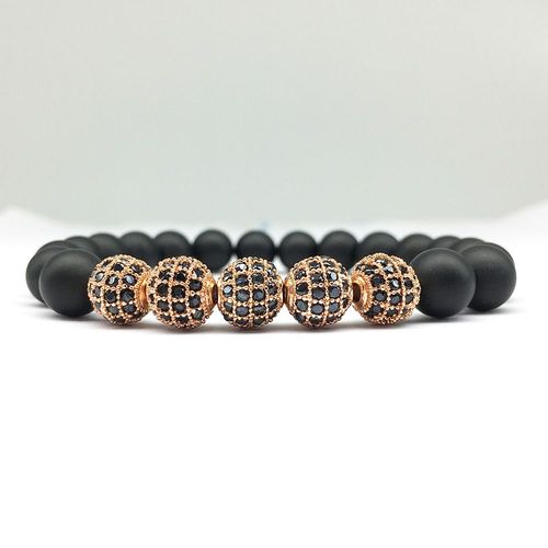 Bracelet En Perles De Zircon Pour Hommes, Qualité Aaa, Onyx Noir Mat, Haute Qualité, Style Bohème, Vente En Gros, Cz0018