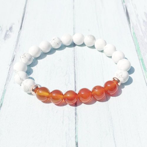 Bracelet Howlite En Cornaline Pour Femmes, 8mm, Équilibre Émotionnel, Pierre Naturelle, Fait À La Main, Vente En Gros, Mg0442